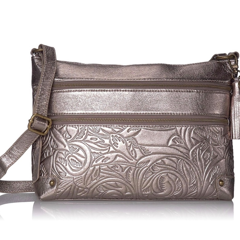 The Sak Metallic Rose Crossbody with Embossed Floral Detail
